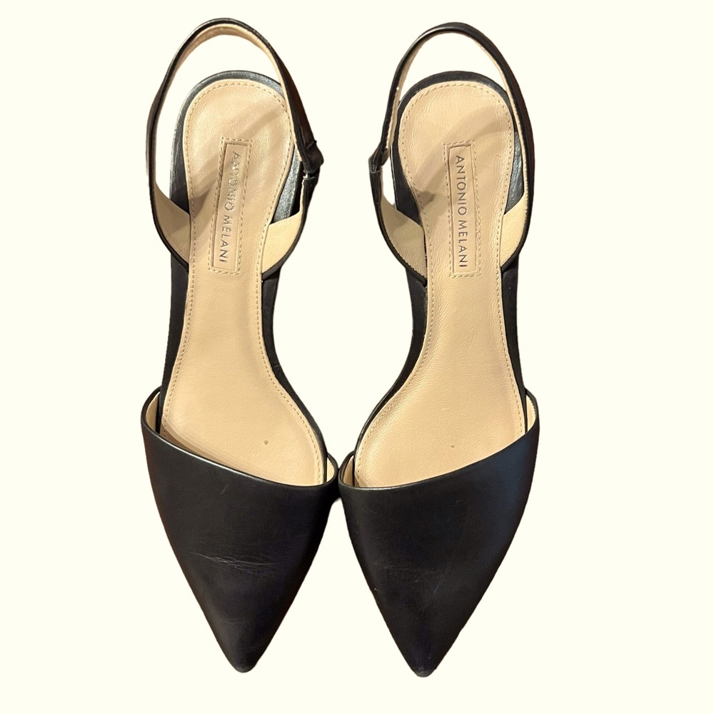 ANTONIO MELANI Black and Beige Pointed Slingback Heels